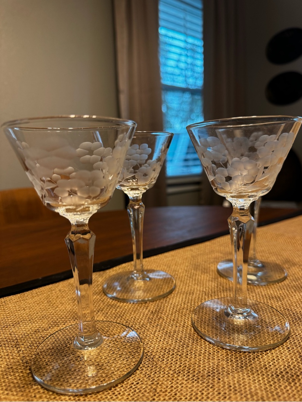 Set of 4 Vtg Libbey Rock Sharpe Dixie Cornflower Etched Wine Cocktail Glasses